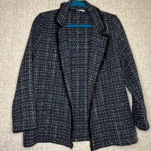 Women's Cotton Blend Navy‎ and Black Metallic Tweed Jacket Made in Italy Size M
